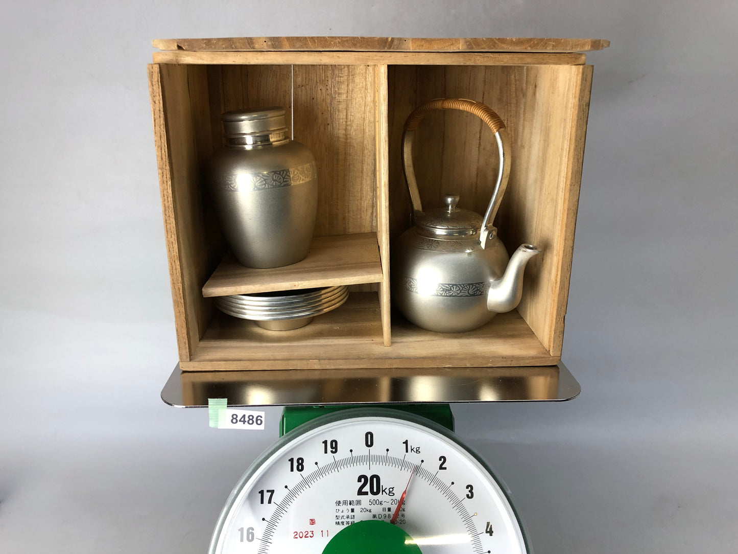 Y8486 TEA POT Tin tea ceremony utensils set signed box Japan antique kettle