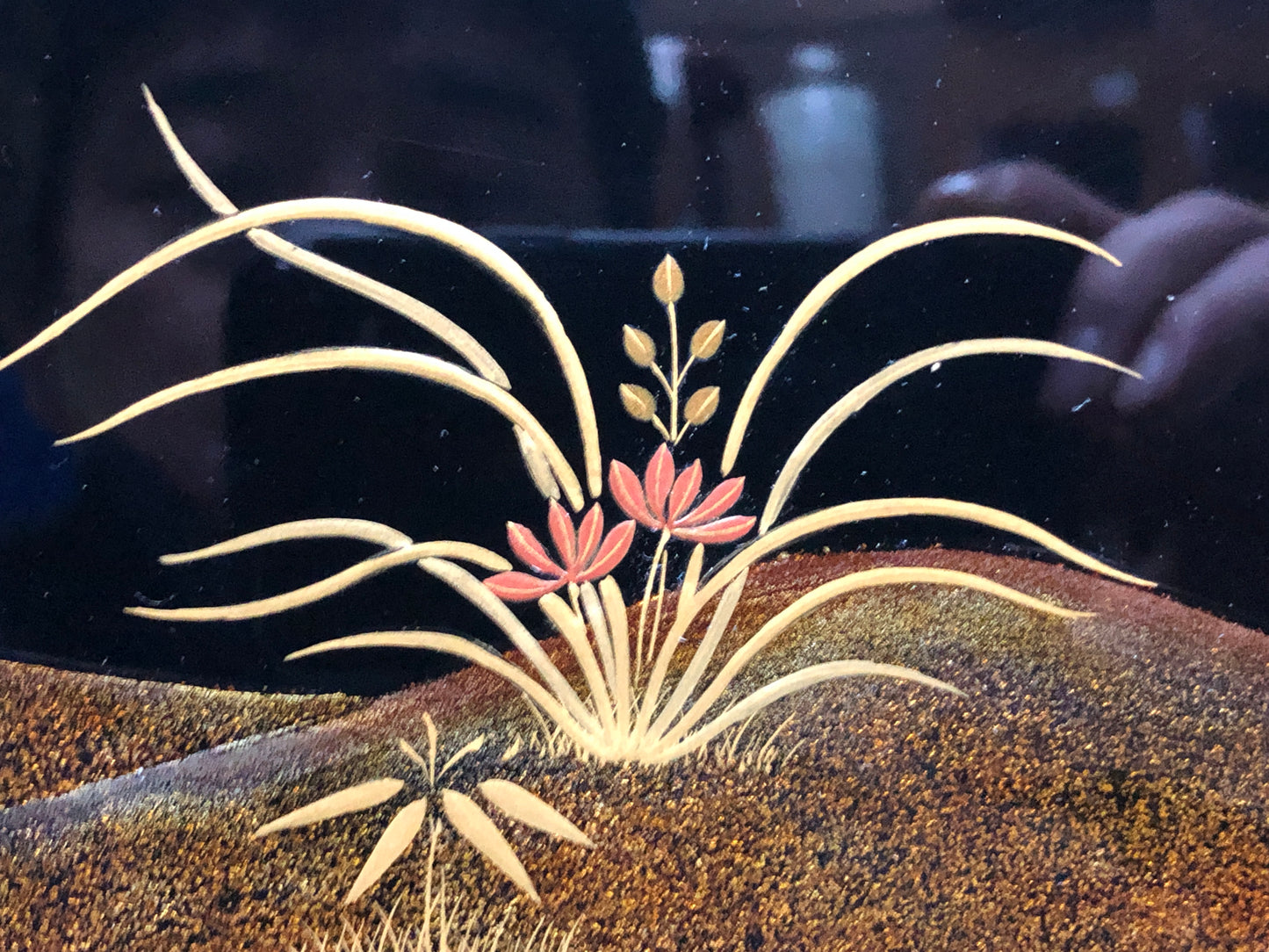 Y8491 TRAY plum chrysanthemum orchid bamboo Makie signed box Japan antique