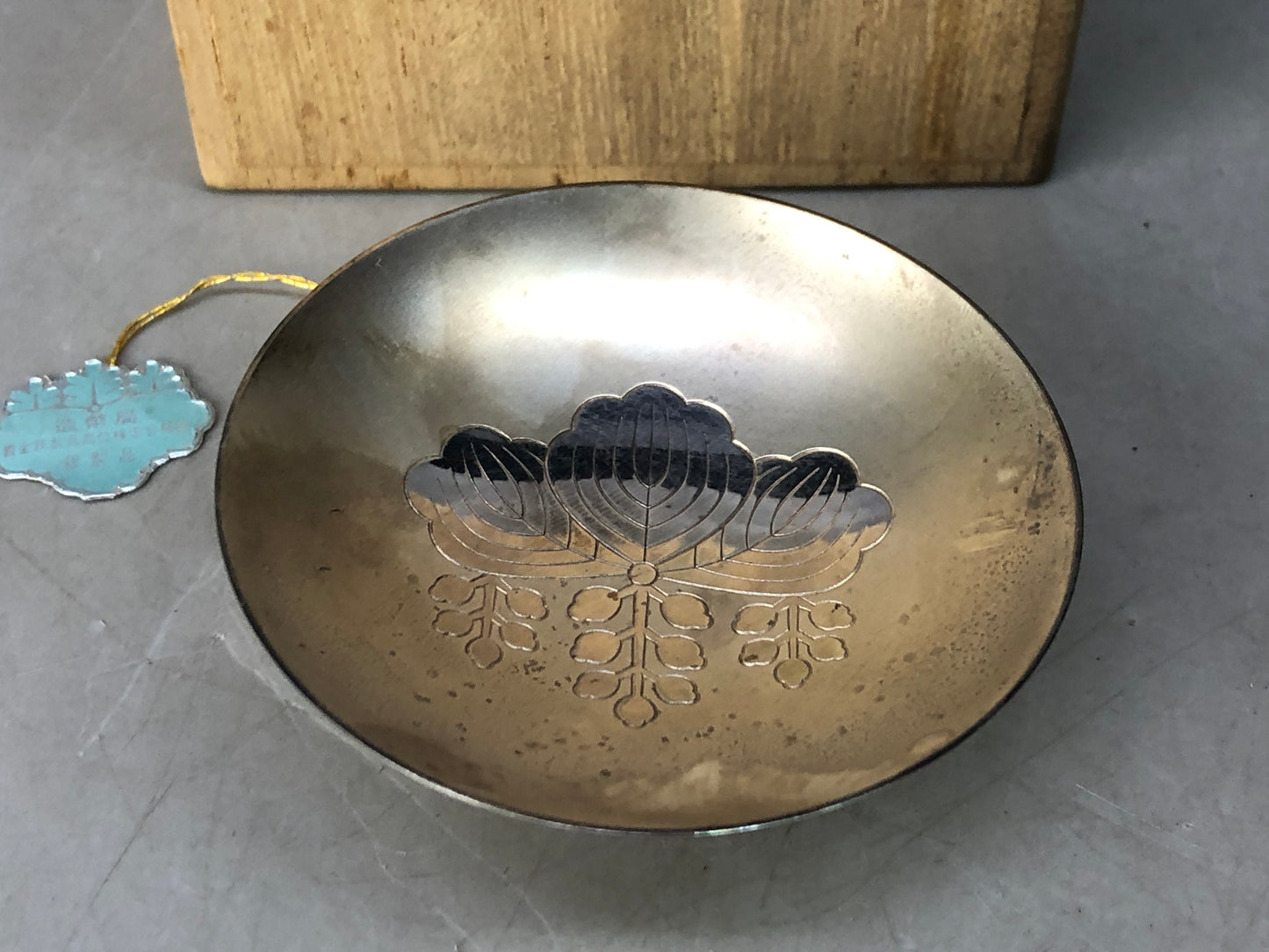 Y8492 CHAWAN Silver Sake cup signed box Japan antique tableware sakazuki