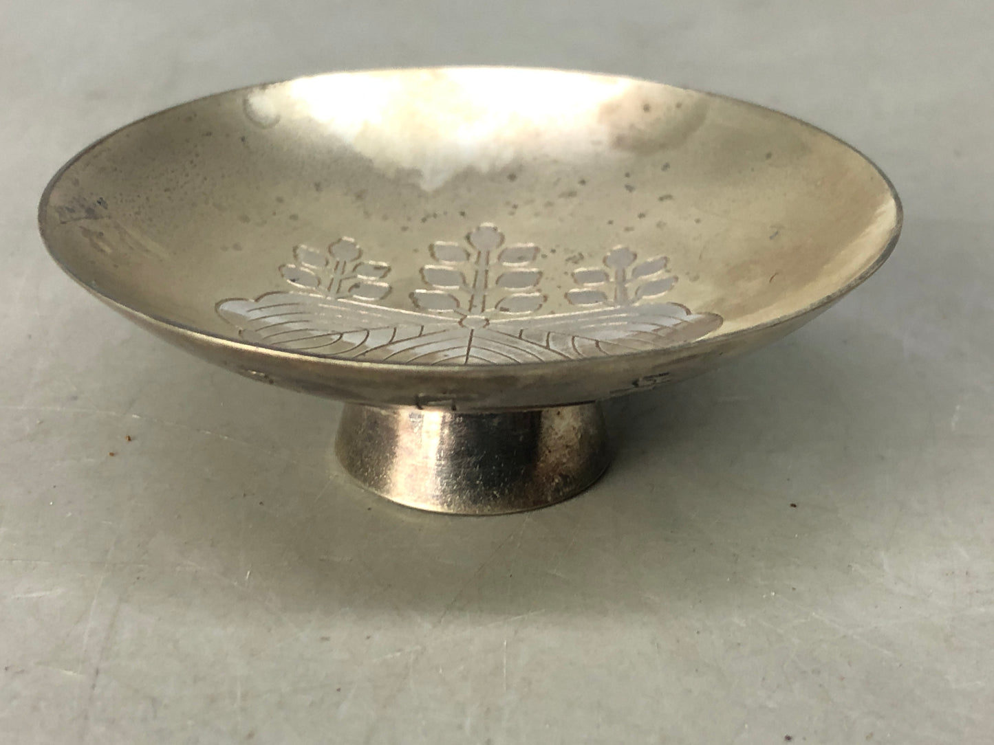 Y8492 CHAWAN Silver Sake cup signed box Japan antique tableware sakazuki