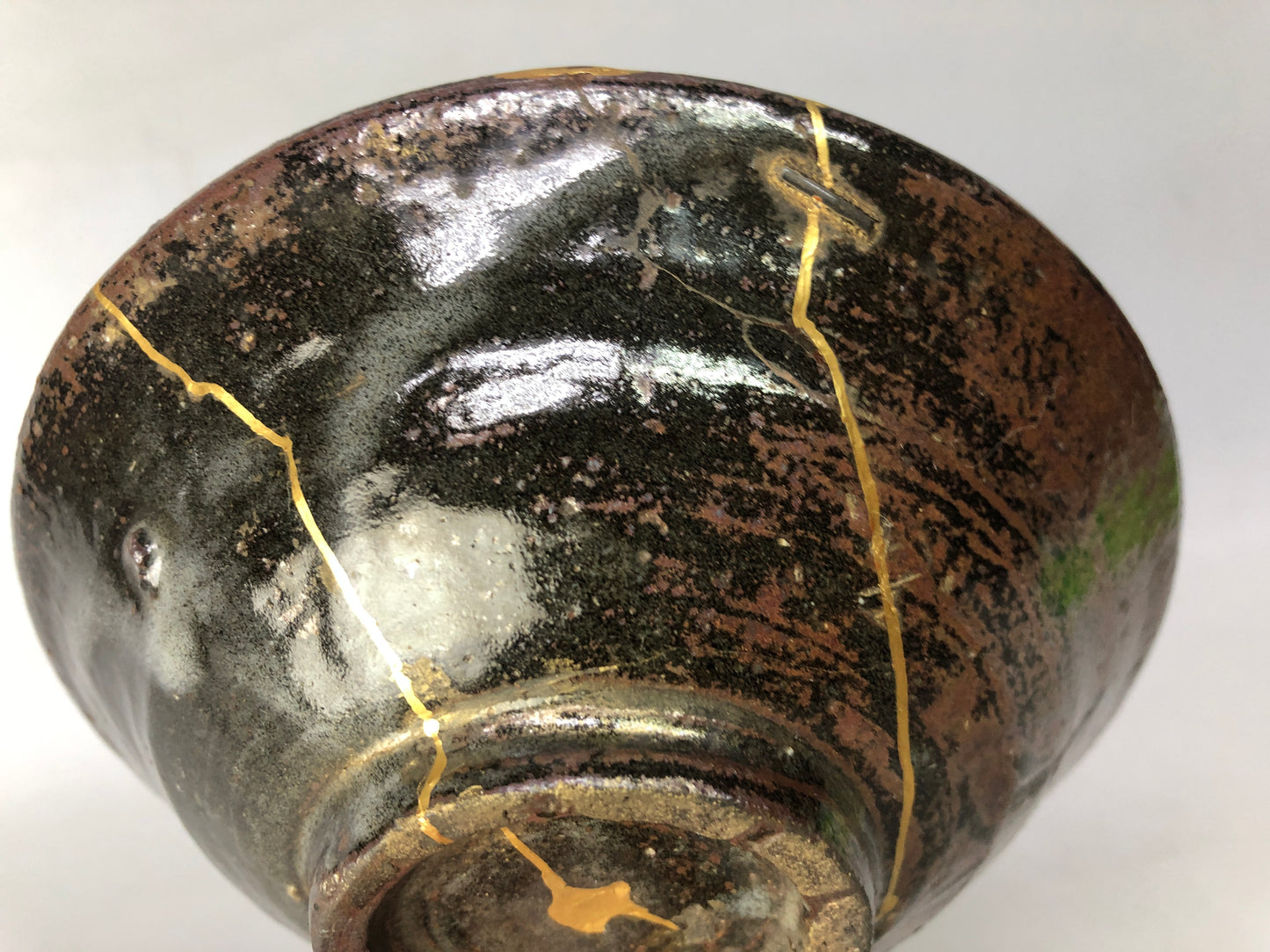 Y8501 CHAWAN Korean flat bowl kintsugi clamp fix Korea antique tea ceremony cup