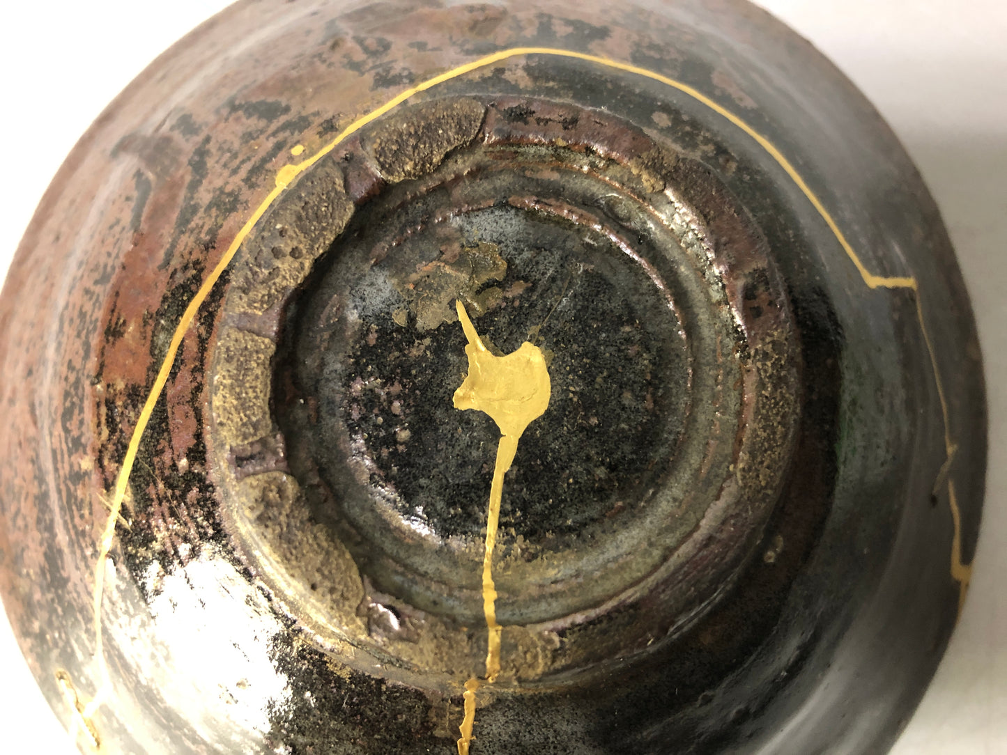 Y8501 CHAWAN Korean flat bowl kintsugi clamp fix Korea antique tea ceremony cup
