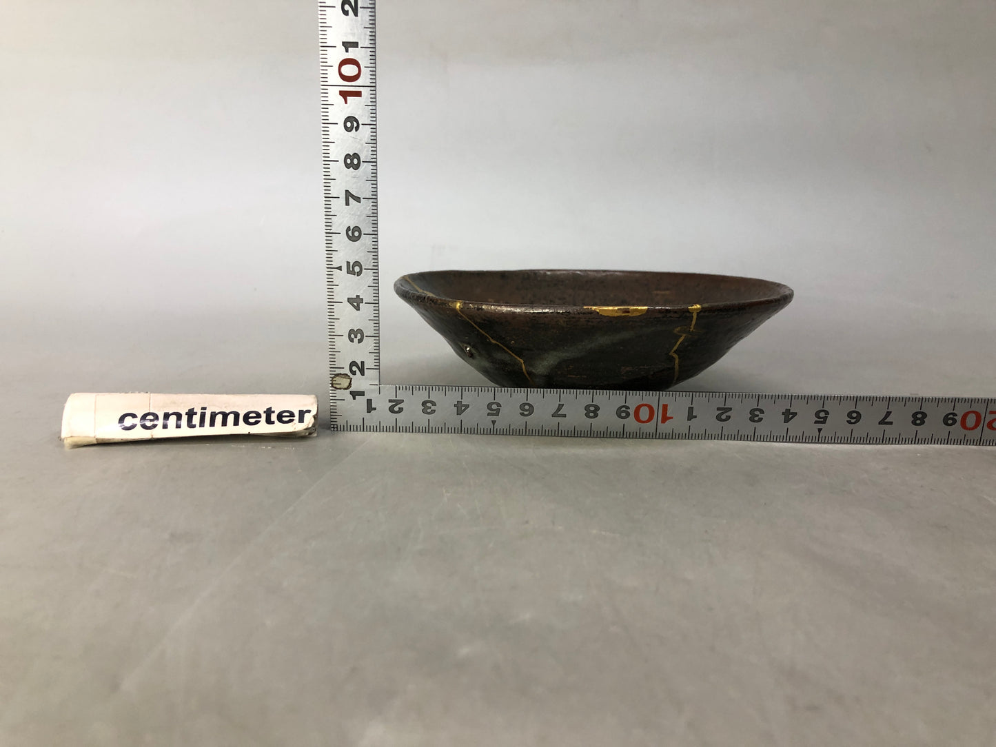 Y8501 CHAWAN Korean flat bowl kintsugi clamp fix Korea antique tea ceremony cup