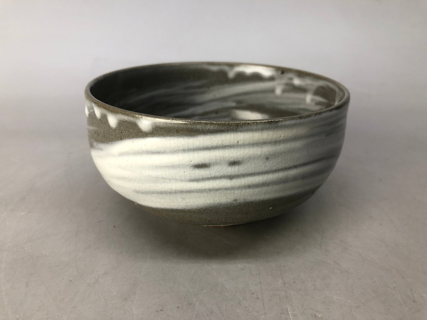 Y8502 CHAWAN Kyo-ware bowl Hakeme brushmark signed Japan antique tea ceremony