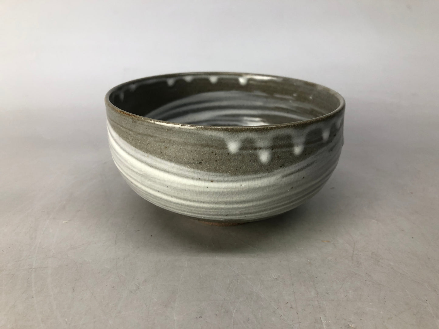 Y8502 CHAWAN Kyo-ware bowl Hakeme brushmark signed Japan antique tea ceremony