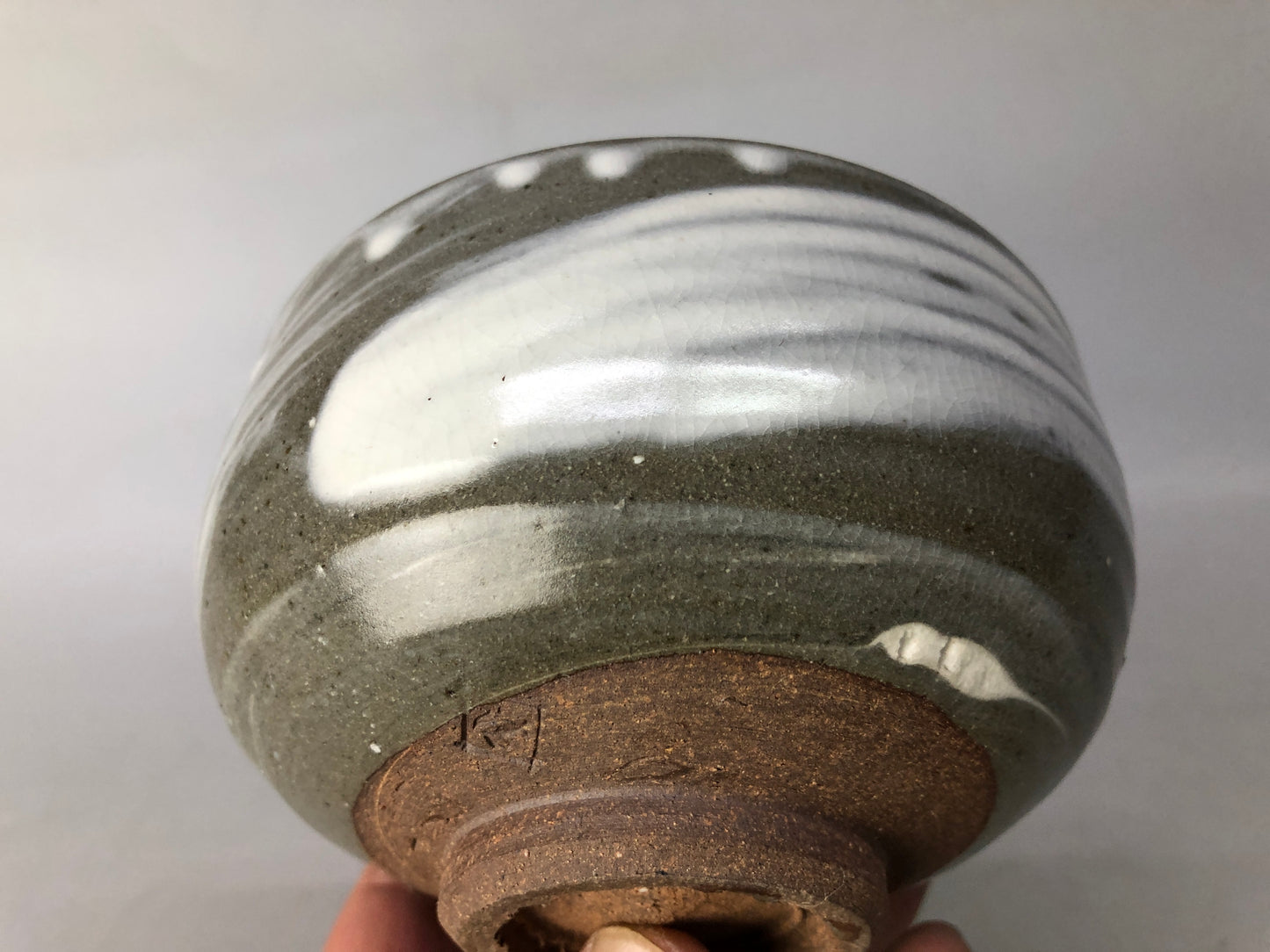 Y8502 CHAWAN Kyo-ware bowl Hakeme brushmark signed Japan antique tea ceremony