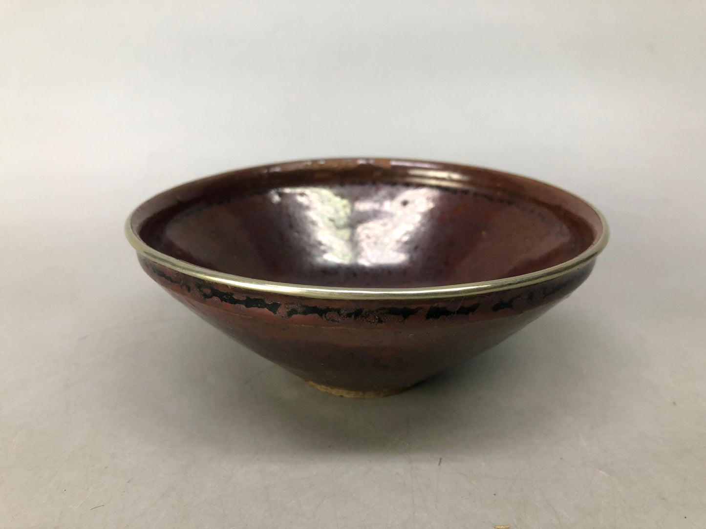 Y8503 CHAWAN Seto-ware Tenmoku bowl covered rim Japan antique tea ceremony cup