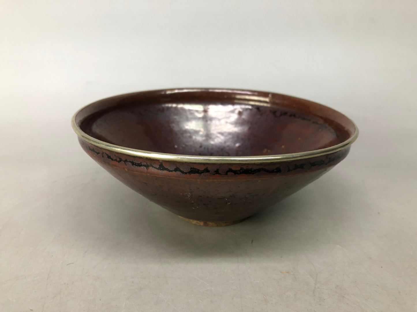 Y8503 CHAWAN Seto-ware Tenmoku bowl covered rim Japan antique tea ceremony cup