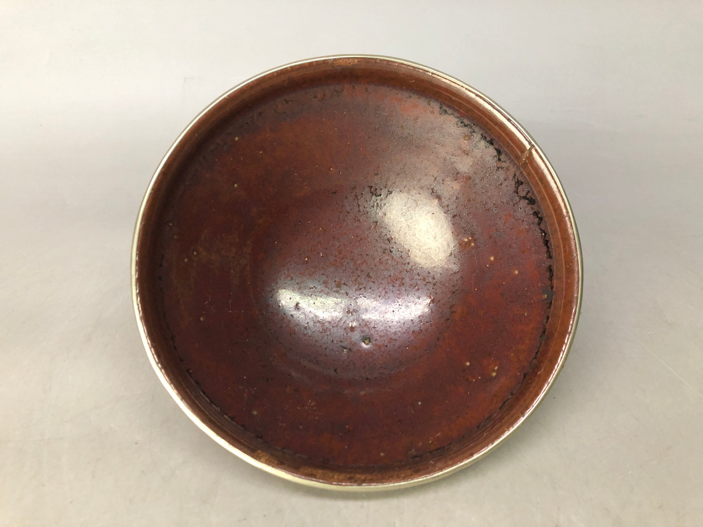 Y8503 CHAWAN Seto-ware Tenmoku bowl covered rim Japan antique tea ceremony cup