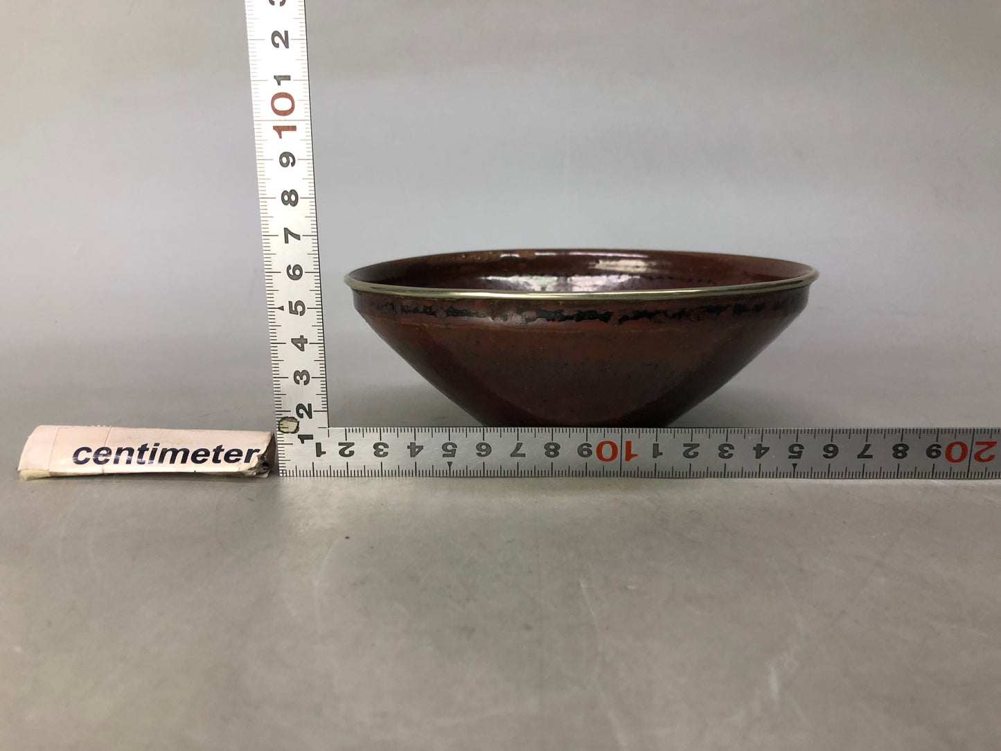 Y8503 CHAWAN Seto-ware Tenmoku bowl covered rim Japan antique tea ceremony cup