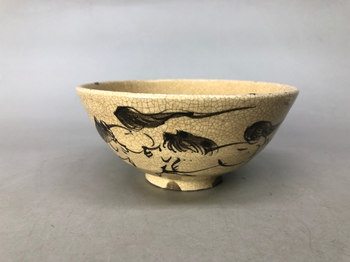 Y8504 CHAWAN Souma-ware flat bowl kintsugi signed Japan antique tea ceremony cup