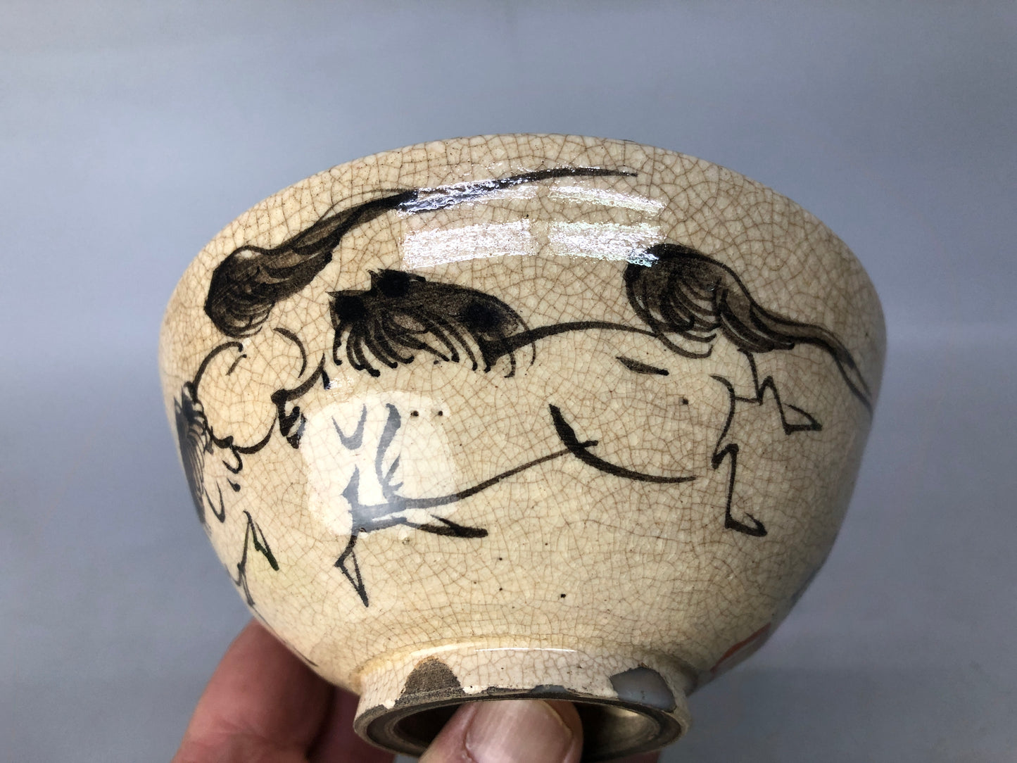 Y8504 CHAWAN Souma-ware flat bowl kintsugi signed Japan antique tea ceremony cup