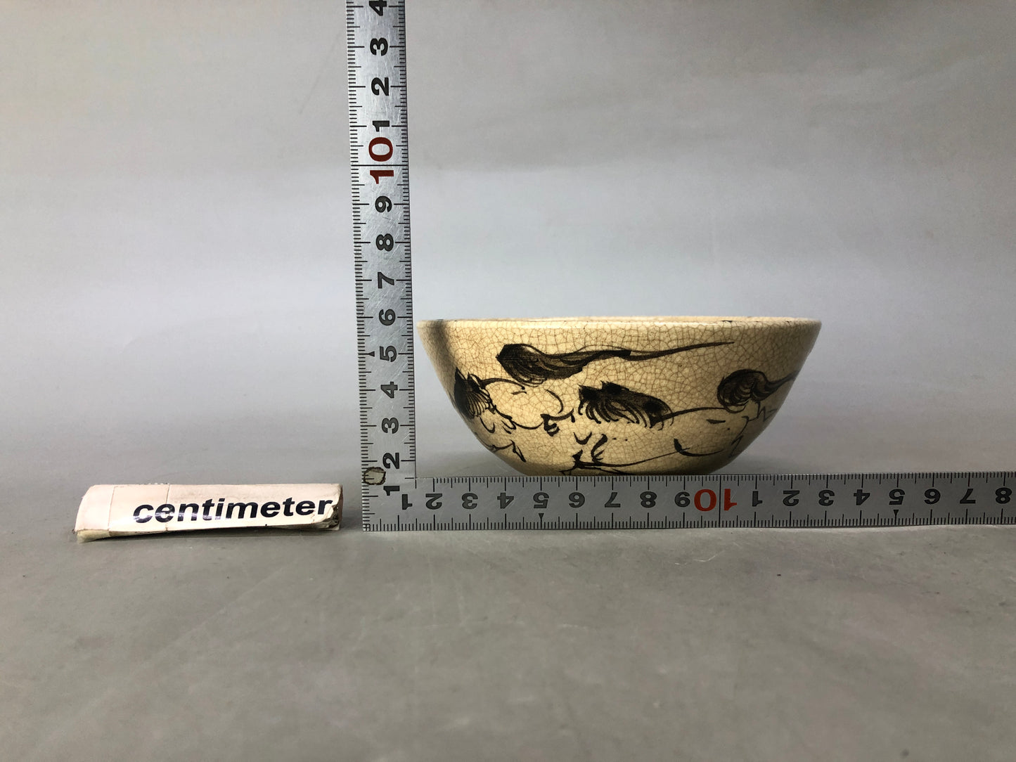 Y8504 CHAWAN Souma-ware flat bowl kintsugi signed Japan antique tea ceremony cup