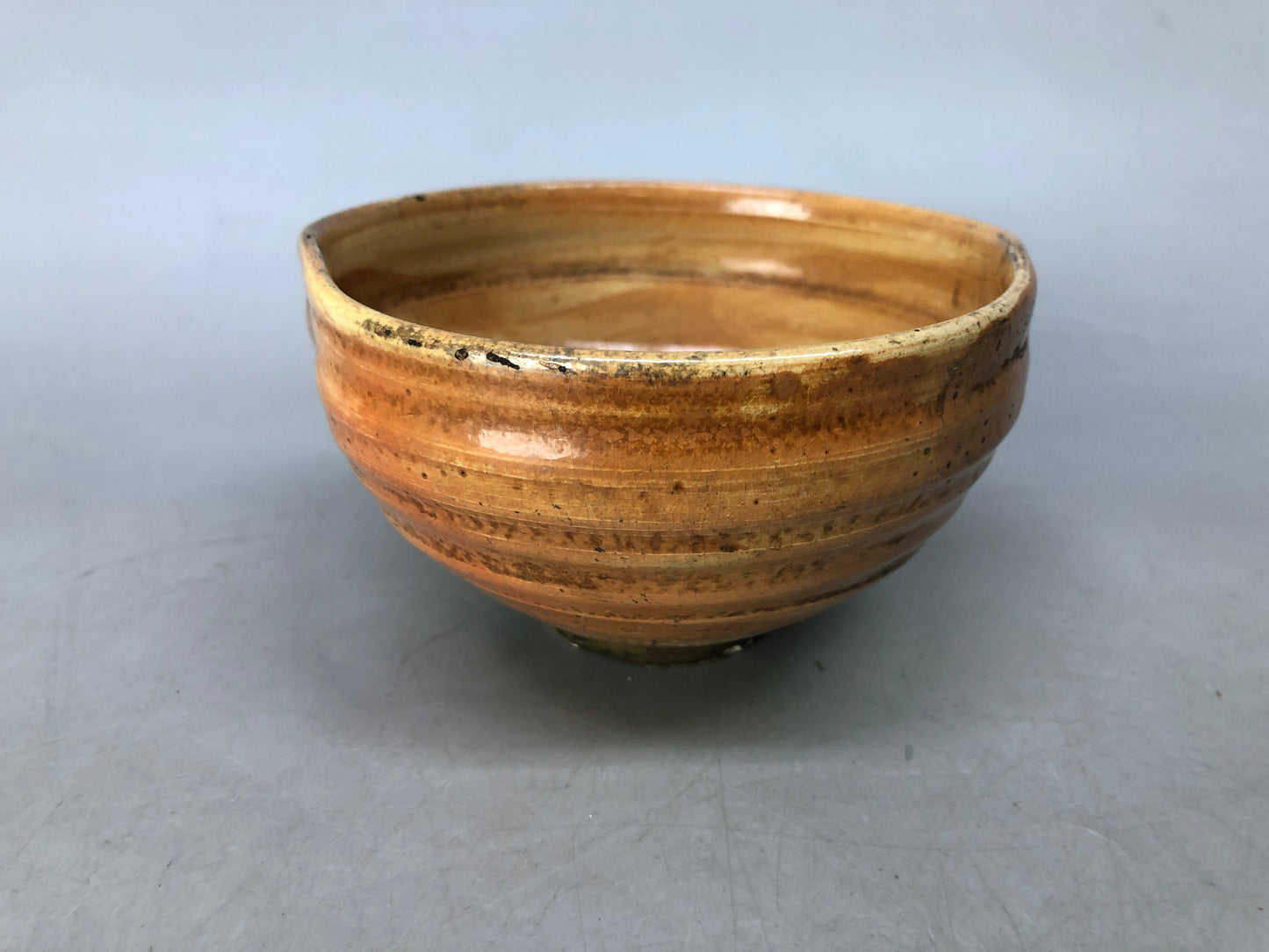 Y8505 CHAWAN Raku-ware red bowl signed Japan antique tea ceremony pottery cup