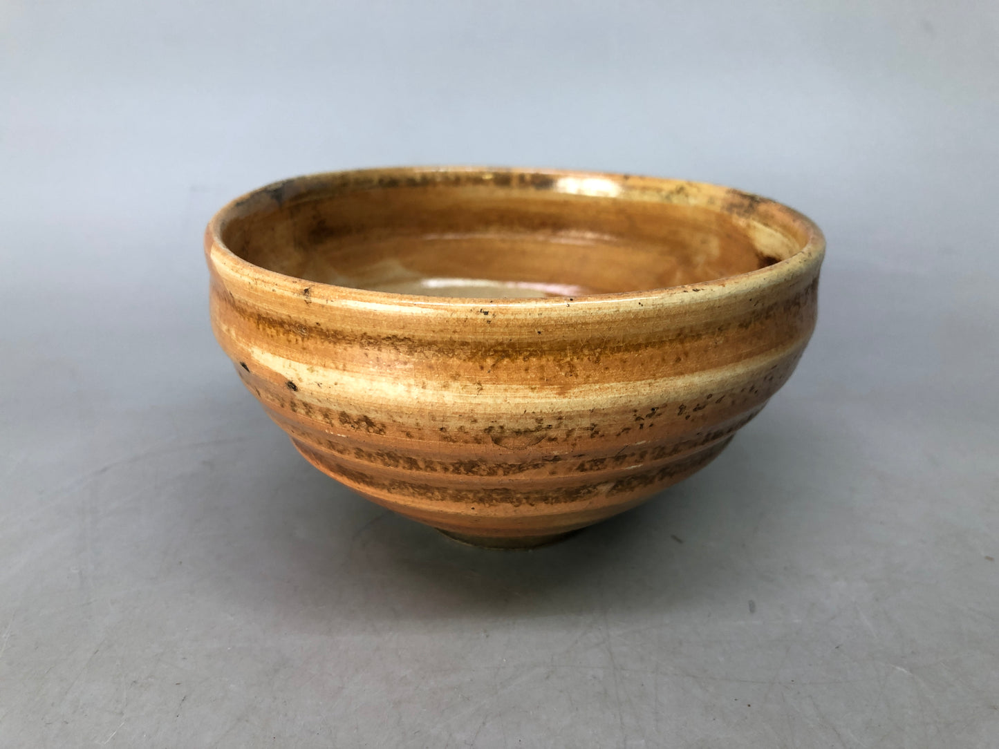 Y8505 CHAWAN Raku-ware red bowl signed Japan antique tea ceremony pottery cup