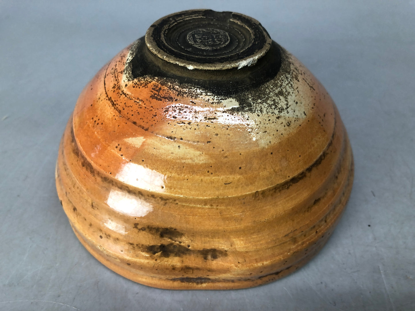 Y8505 CHAWAN Raku-ware red bowl signed Japan antique tea ceremony pottery cup