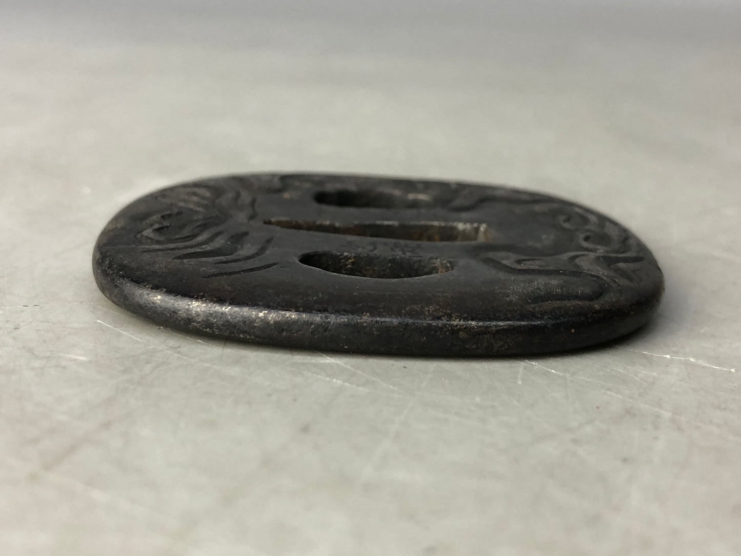 Y8506 TSUBA Iron sword guard signed box Japan antique samurai katana koshirae