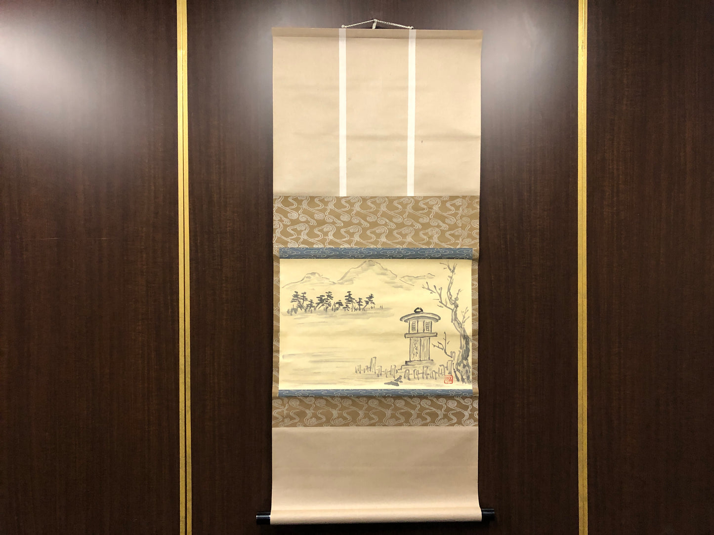 Y8518 KAKEJIKU Landscape ink painting signed Japan antique hanging scroll decor