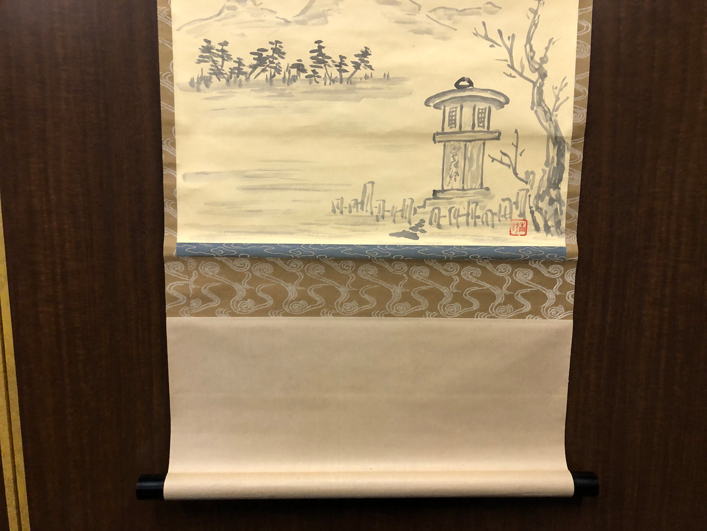 Y8518 KAKEJIKU Landscape ink painting signed Japan antique hanging scroll decor