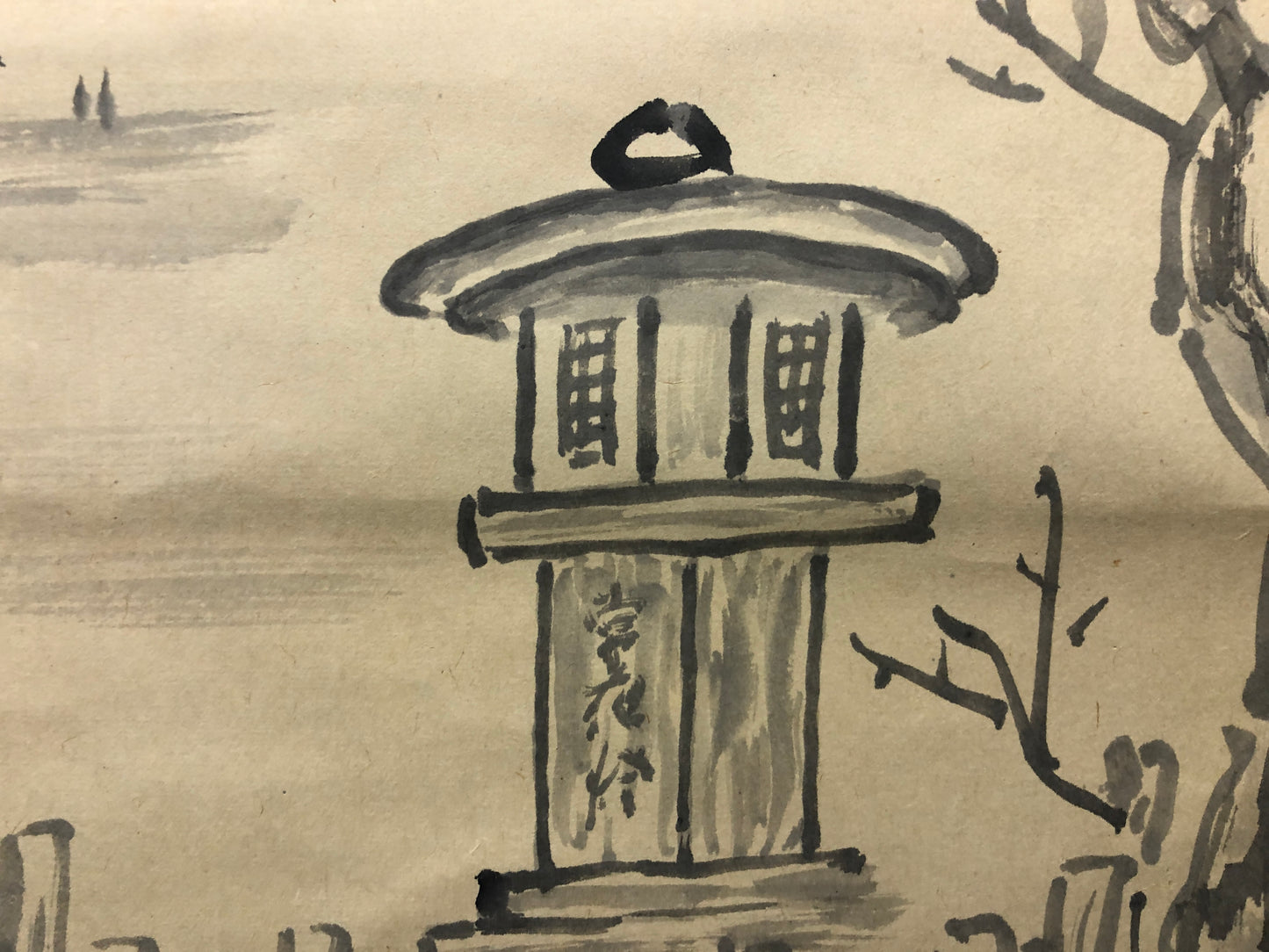 Y8518 KAKEJIKU Landscape ink painting signed Japan antique hanging scroll decor