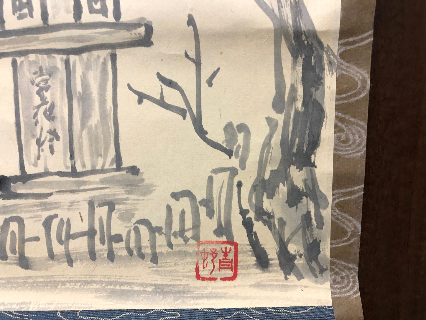 Y8518 KAKEJIKU Landscape ink painting signed Japan antique hanging scroll decor