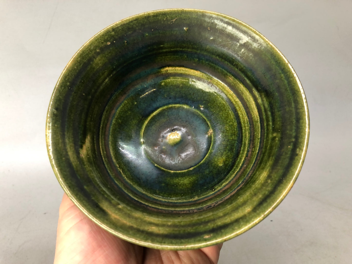 Y8527 CHAWAN Oribe-ware Sou Oribe bowl signed box Japan antique tea ceremony cup