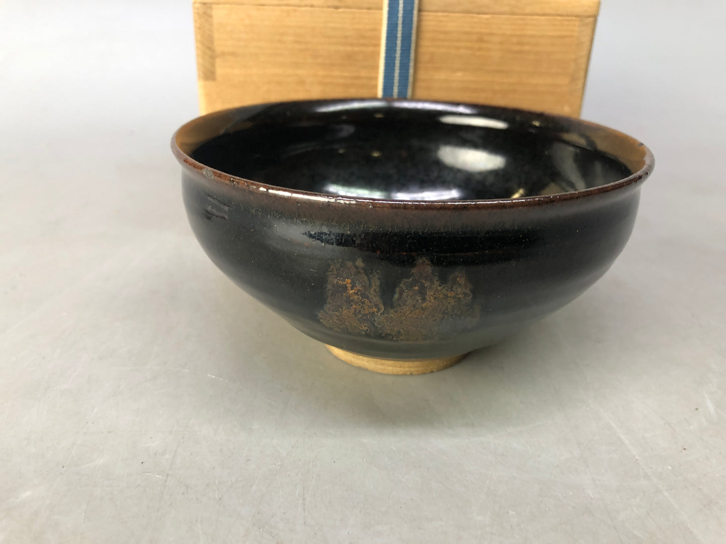 Y8529 CHAWAN Mino-ware Tenmoku bowl signed box Japan antique tea ceremony cup