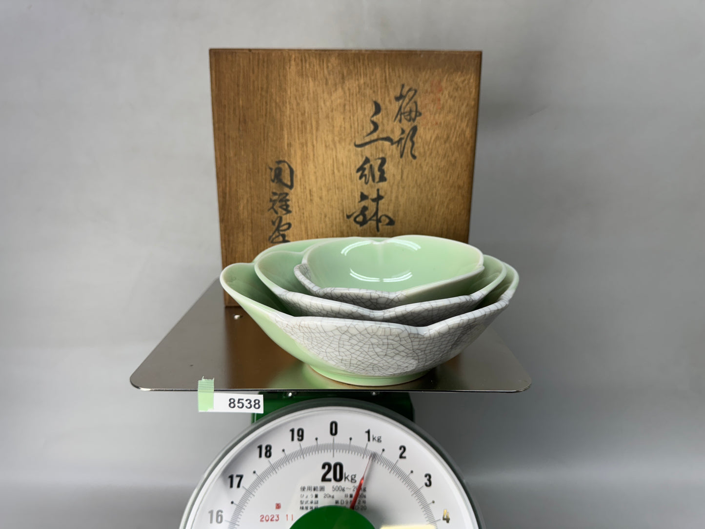 Y8538 CHAWAN Seto-ware Triple bowl plum Japan antique pottery tableware cup