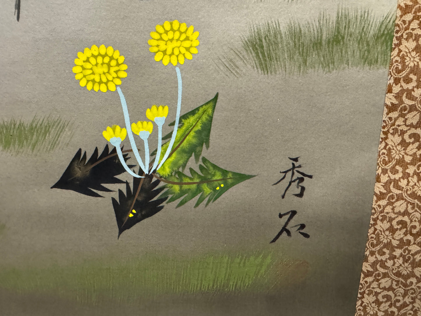 Y8563 KAKEJIKU Bird Flower signed box Japan antique hanging scroll interior