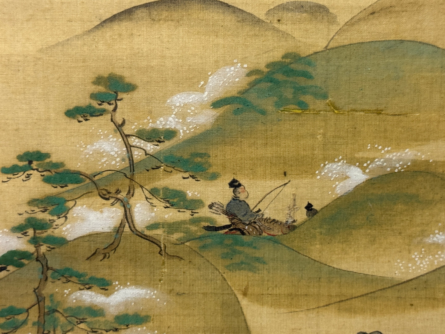 Y8564 KAKEJIKU Warrior bushi signed box Yamato-e Japan antique hanging scroll
