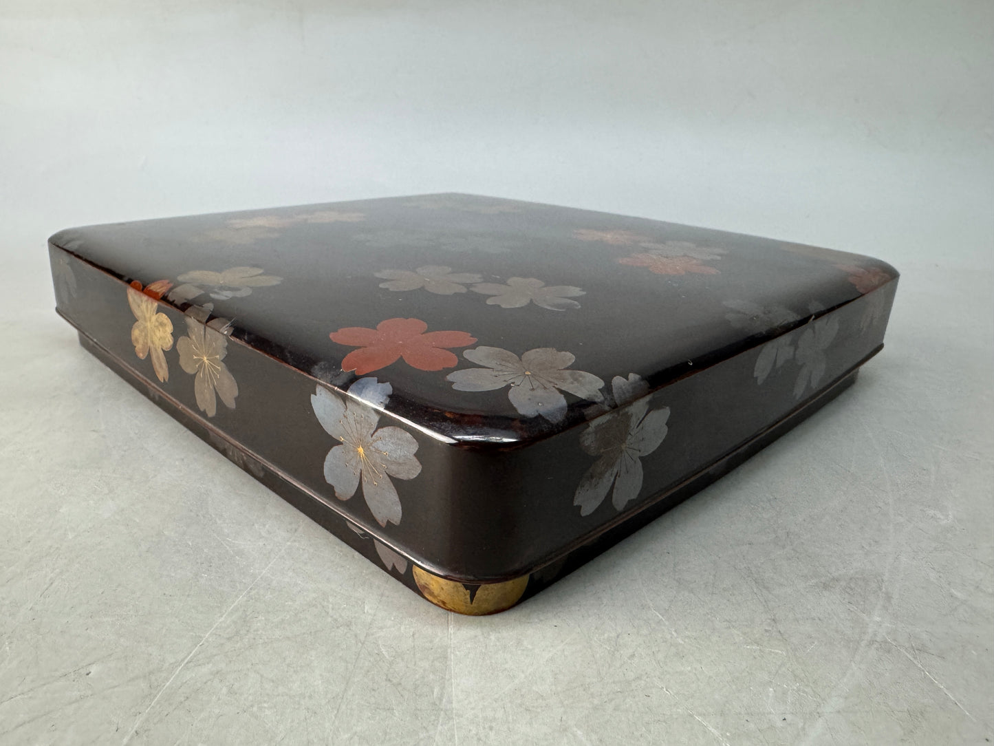 Y8575 BOX Cherry blossom makie inkstone case lacquered Japan antique stationery