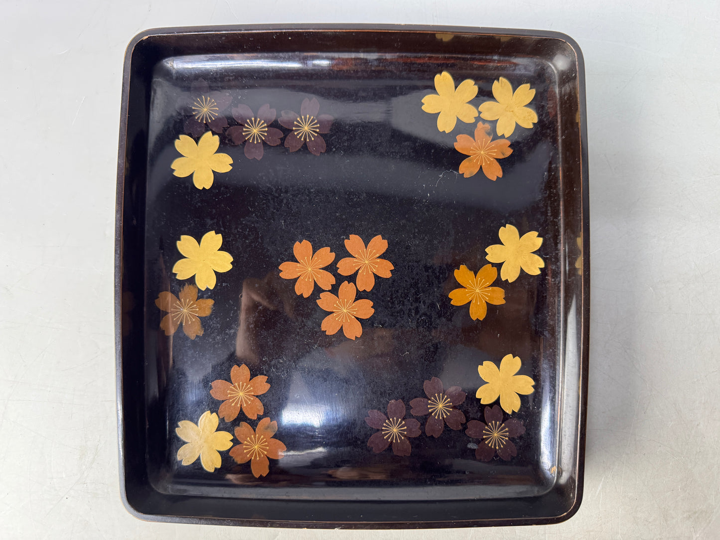 Y8575 BOX Cherry blossom makie inkstone case lacquered Japan antique stationery