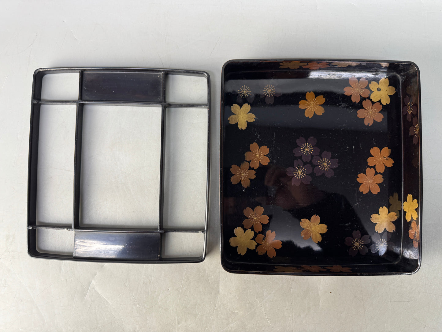 Y8575 BOX Cherry blossom makie inkstone case lacquered Japan antique stationery