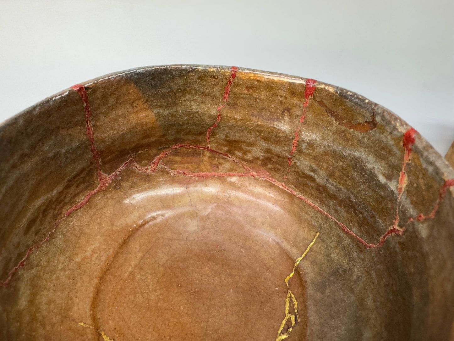 Y8583 CHAWAN Raku-ware red bowl kintsugi signed box Japan antique tea ceremony