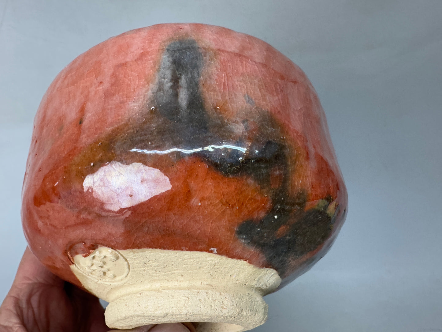 Y8585 CHAWAN Raku-ware red bowl signed Japan antique tea ceremony pottery cup