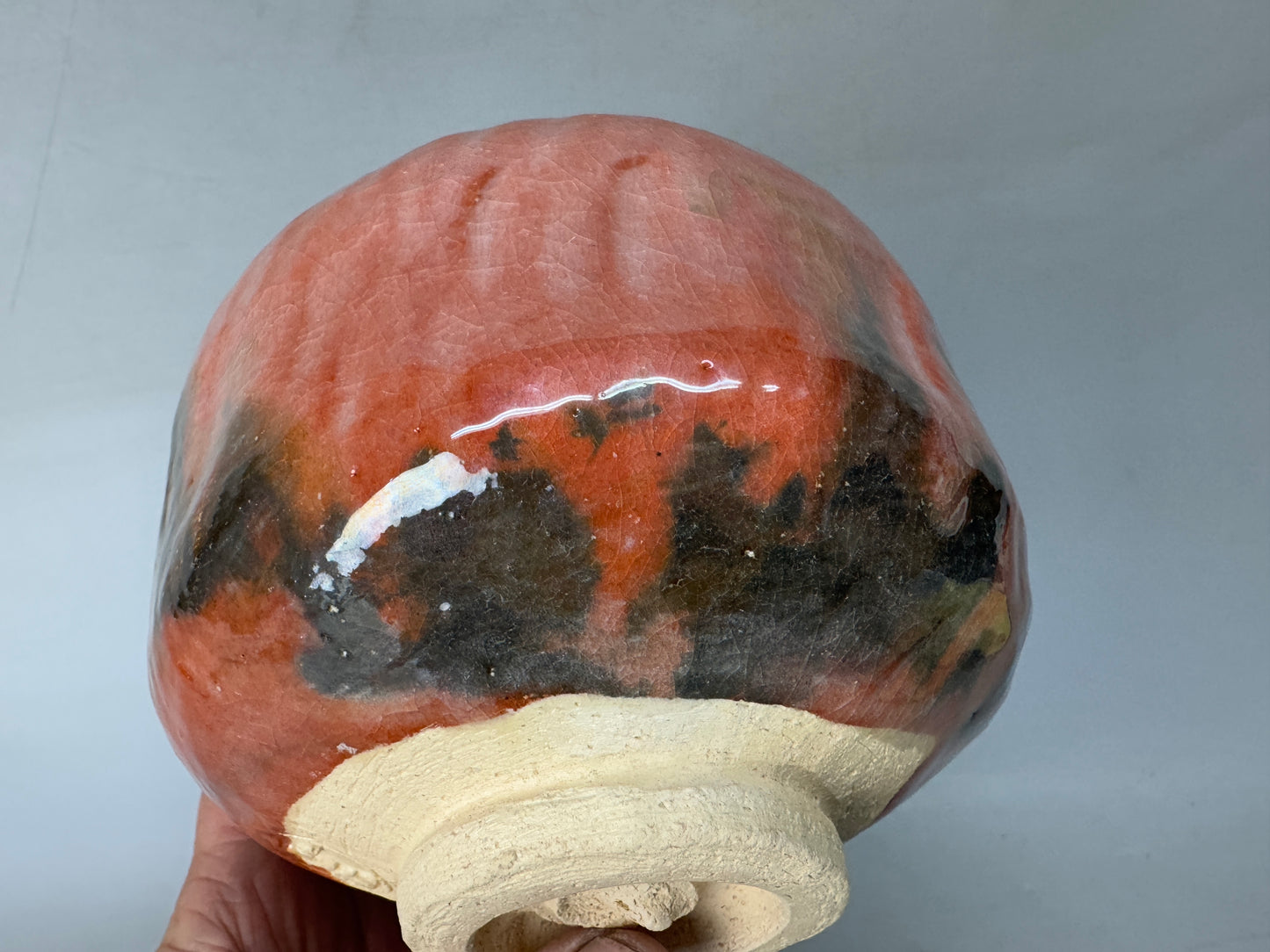 Y8585 CHAWAN Raku-ware red bowl signed Japan antique tea ceremony pottery cup