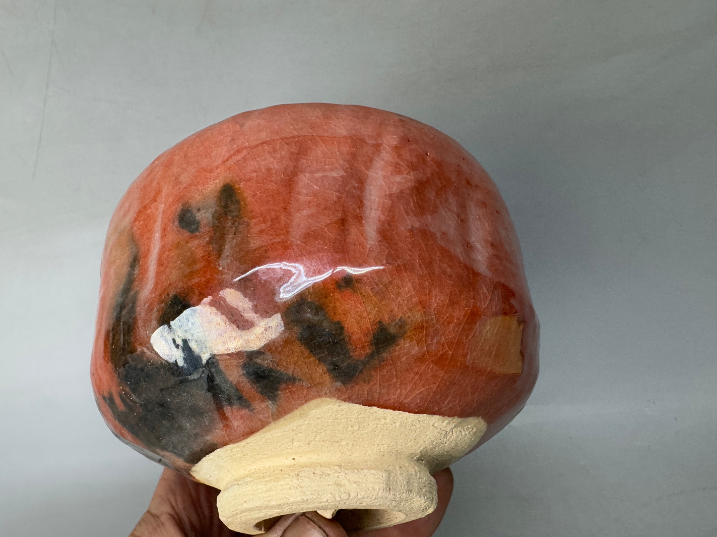 Y8585 CHAWAN Raku-ware red bowl signed Japan antique tea ceremony pottery cup