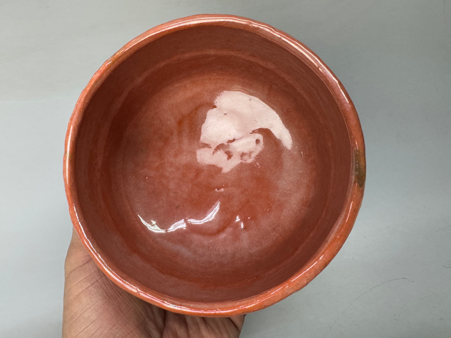 Y8585 CHAWAN Raku-ware red bowl signed Japan antique tea ceremony pottery cup