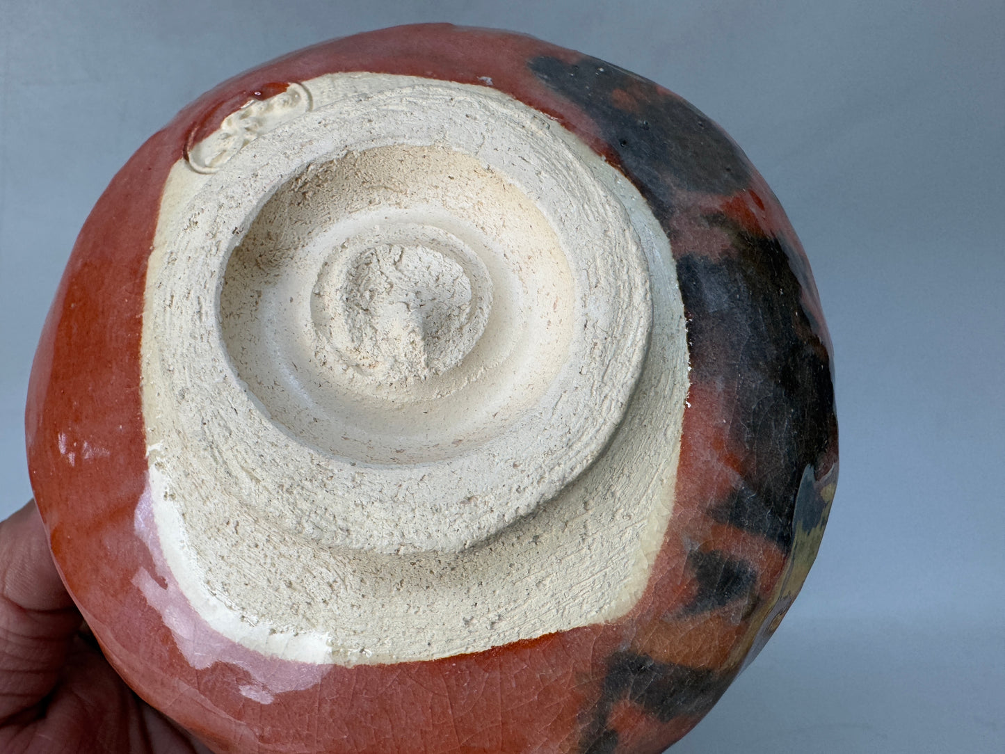 Y8585 CHAWAN Raku-ware red bowl signed Japan antique tea ceremony pottery cup