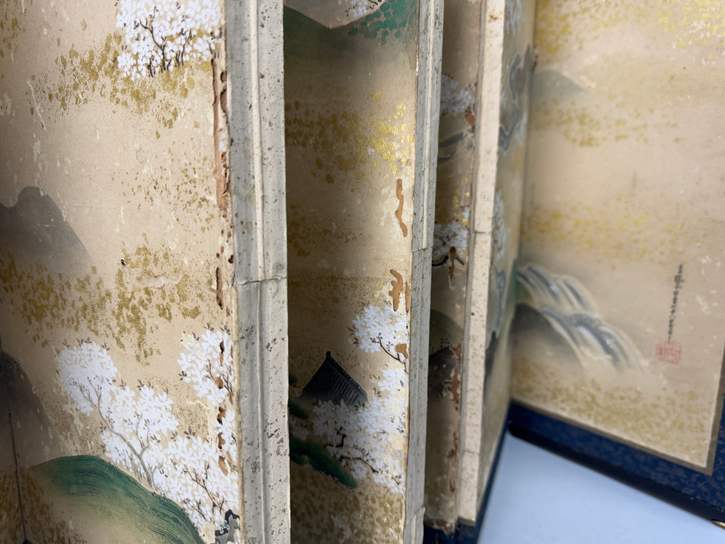 Y8590 BYOUBU folding screen Yamato-e signed box Japan antique decor interior