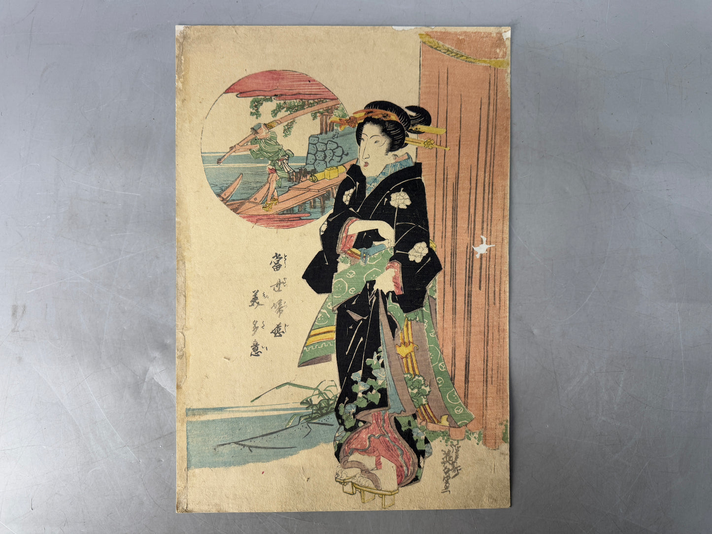 Y8594 WOODBLOCK PRINT Eisen beautiful woman single piece Japan Ukiyoe antique