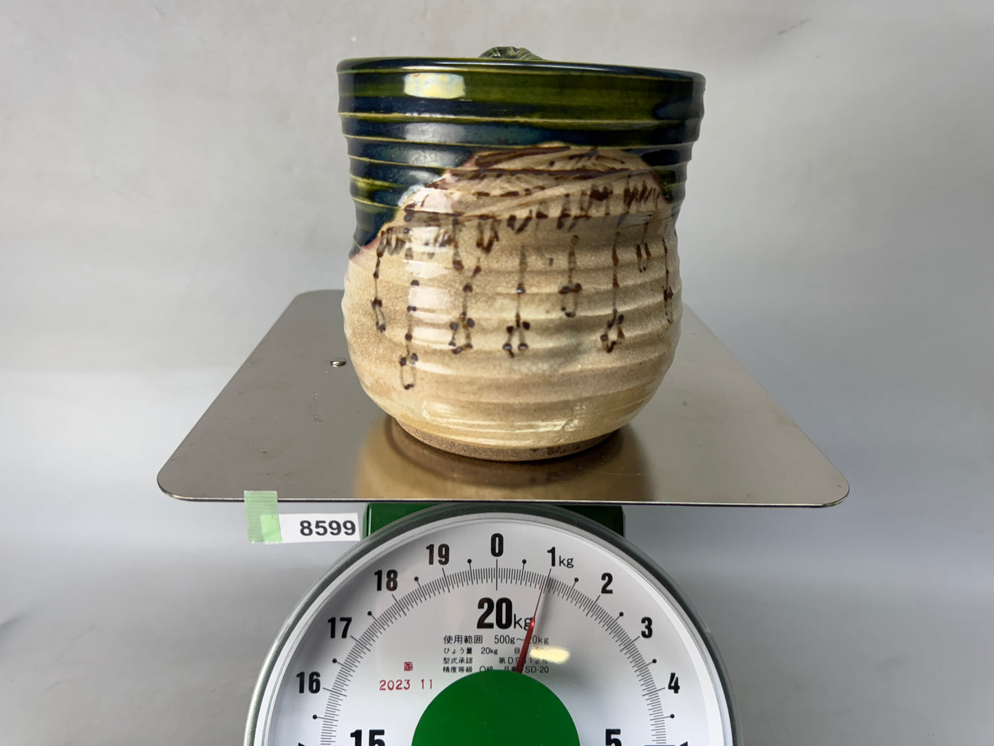 Y8599 MIZUSASHI Oribe-ware water pot jar lid Japan antique tea ceremony pottery