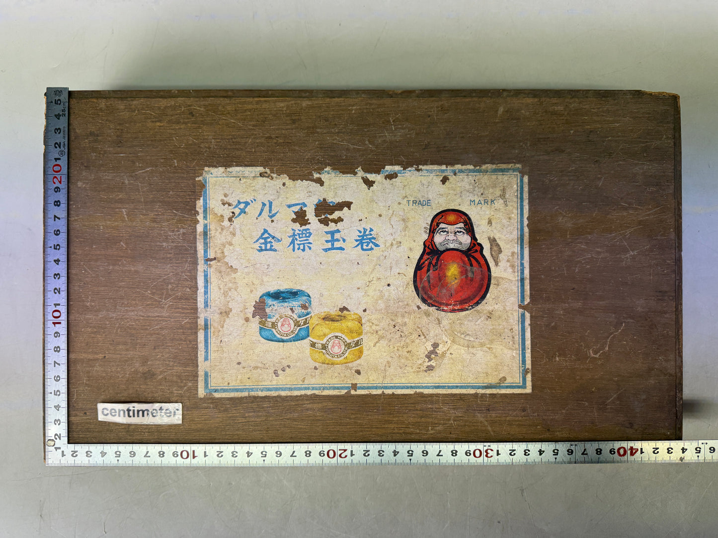 Y8611 BOX wooden Daruma Thread case sewing tools Japan antique container storage