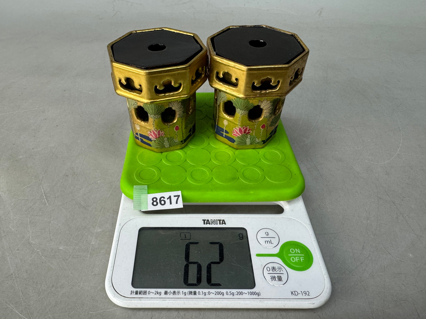 Y8617 Buddhist Altar Equipment Flower offering octagonal pair Japan antique