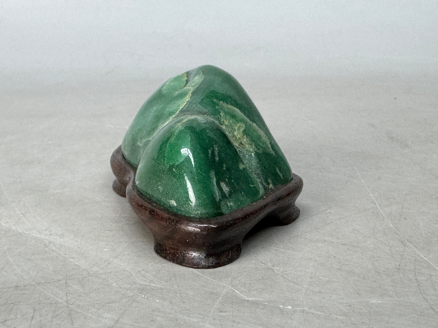 Y8620 OKIMONO Green viewing stone wooden stand Japan antique decor interior