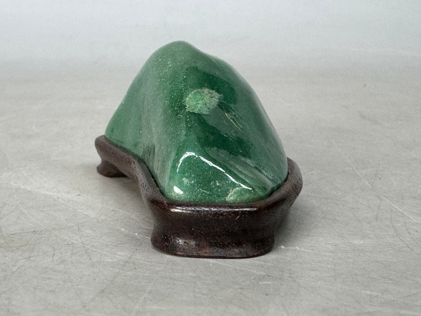 Y8620 OKIMONO Green viewing stone wooden stand Japan antique decor interior