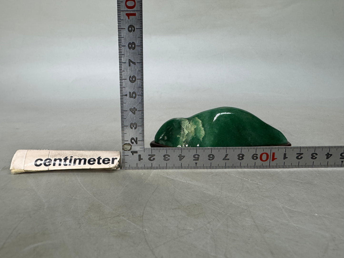 Y8620 OKIMONO Green viewing stone wooden stand Japan antique decor interior