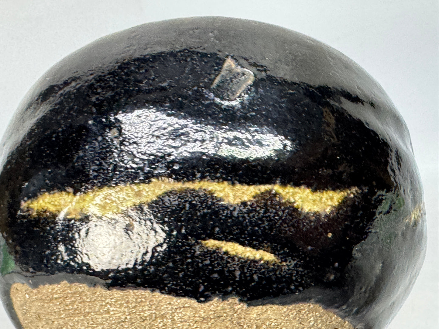 Y8622 CHAWAN Raku-ware black bowl Mt.Fuji signed Japan antique tea ceremony cup