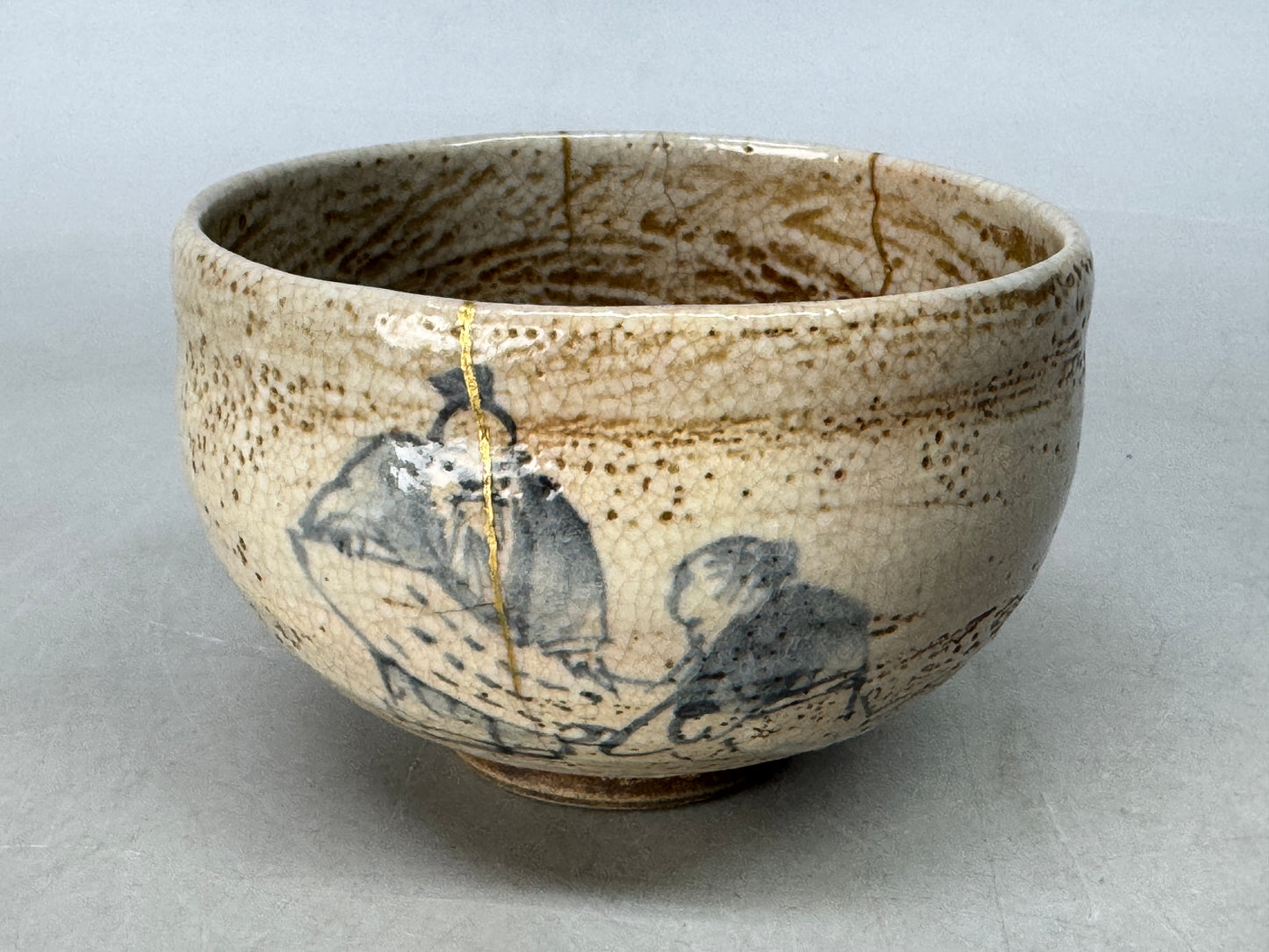 Y8623 CHAWAN Mino-ware bowl kintsugi Japan antique tea ceremony pottery cup