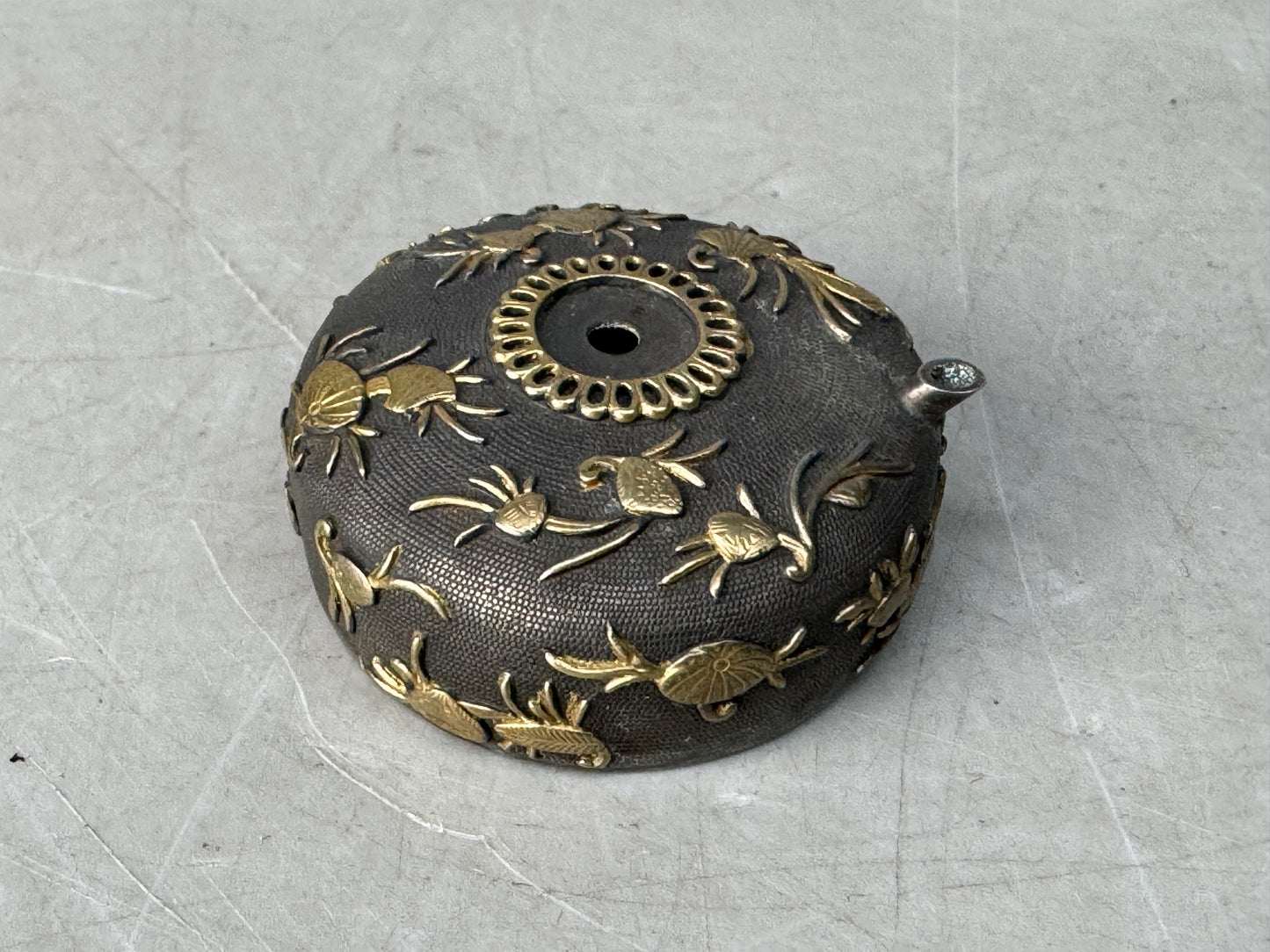 Y8633 SUITEKI Sterling silver water pot gold inlay stationery Japan antique